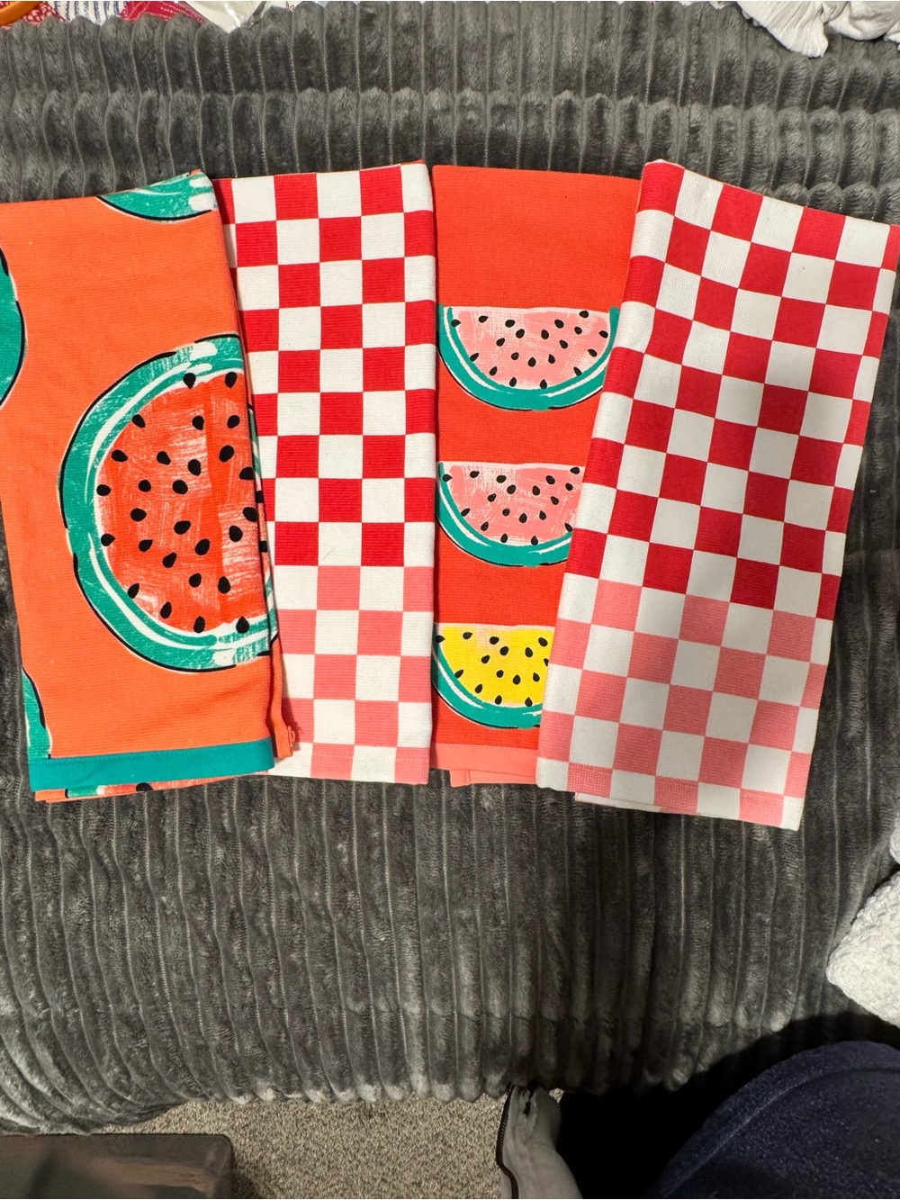 Bright Red Watermelon & Check Cotton Kitchen Towels